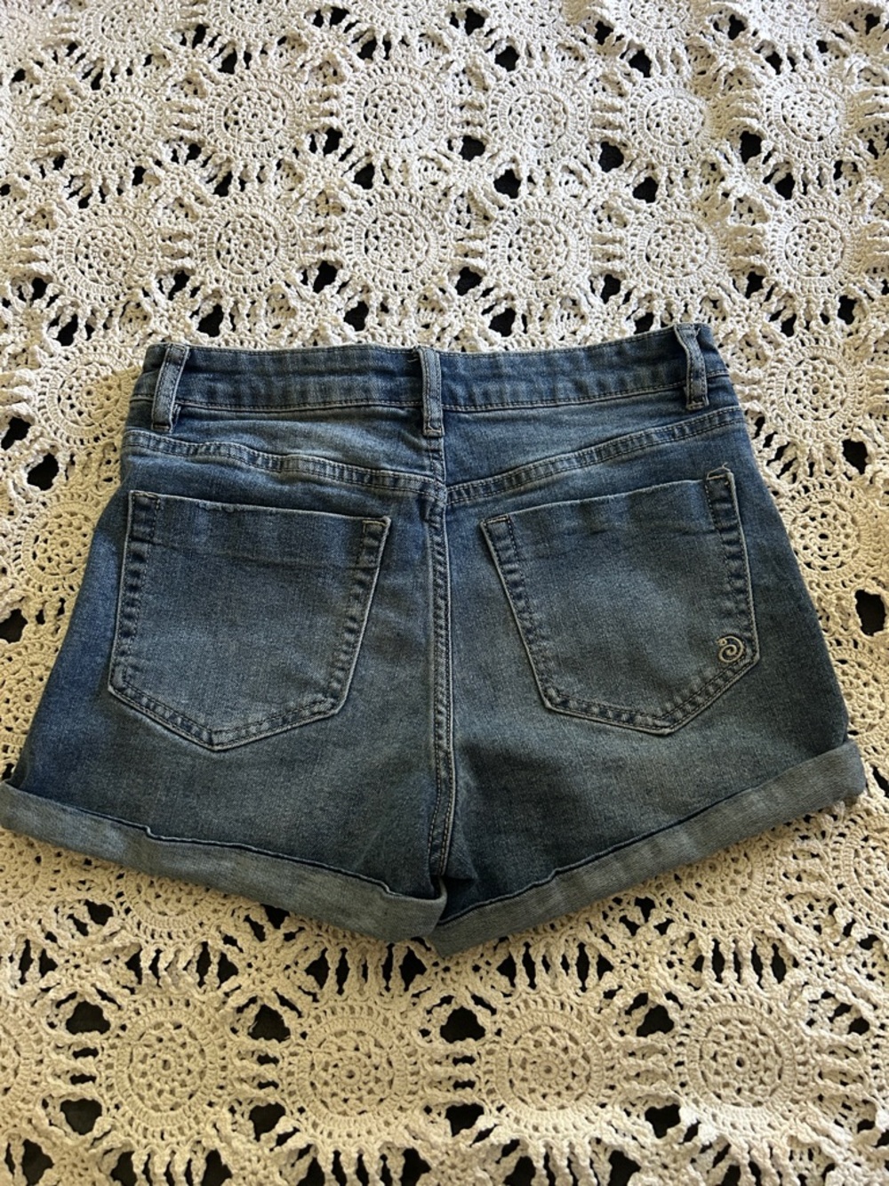 Indigo Rein Medium Blue Distressed Roll-Hem Denim Shorts - Picture 3 of 5